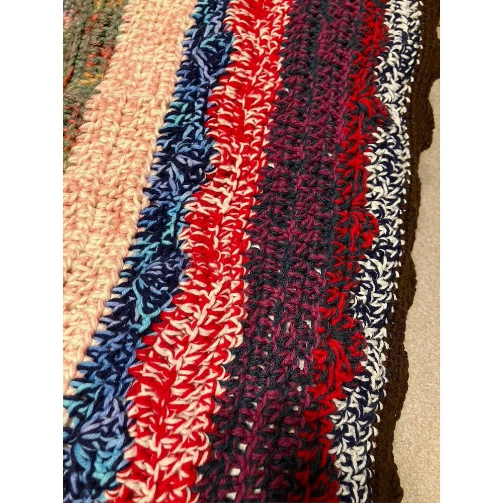 Handmade Crochet Afghan Blanket 30x60‎ Multi-Color Striped Boho Cottagecore
